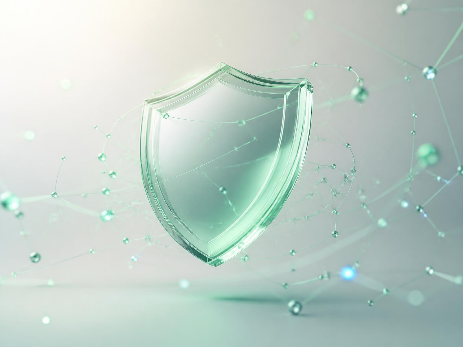 Translucent glass security shield surrounded by a holographic compliance data network